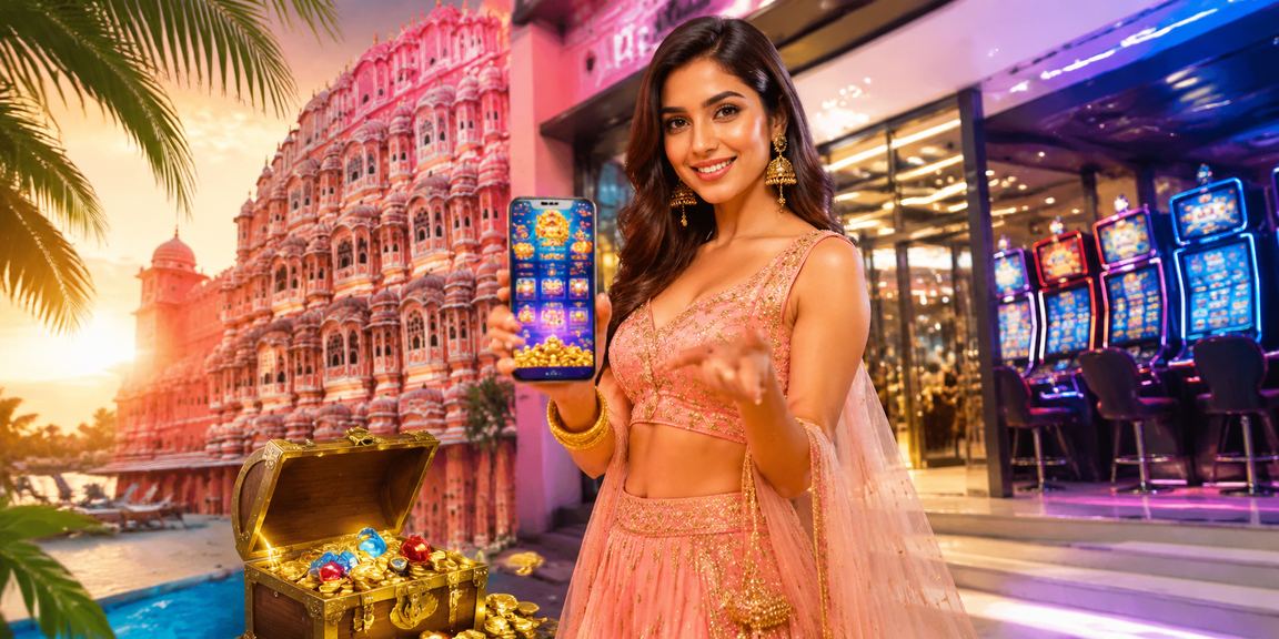 Player using casino gambling app in colorful Jaipur setting